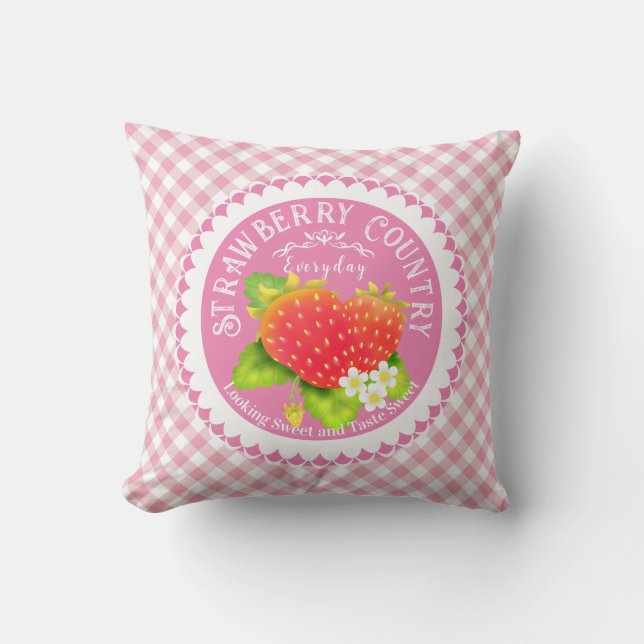 Almofada Travesseiro decorativo Gingham Rosa de Morango (Frente)