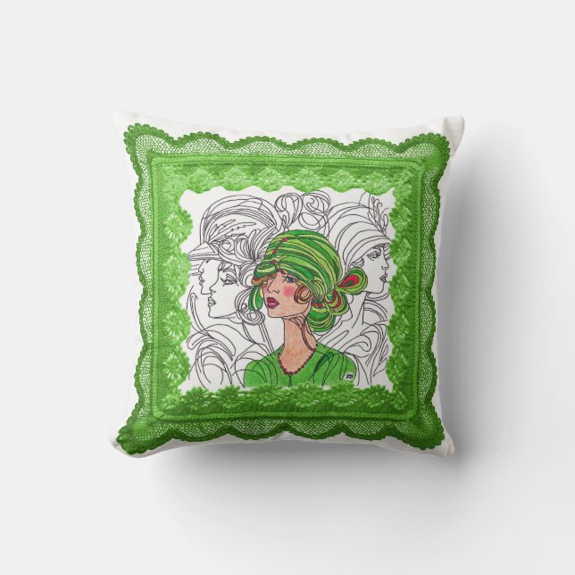 Almofada Travesseiro decorativo Green Flapper Girl (Frente)