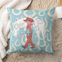Travesseiro Decorativo Jovem Cowboy e Cavalo