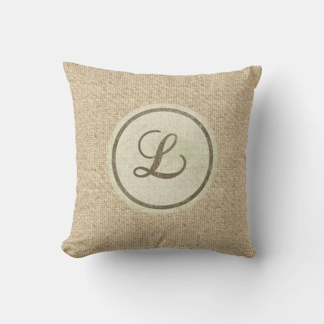 Almofada Travesseiro decorativo L com letra russa burlap (Frente)
