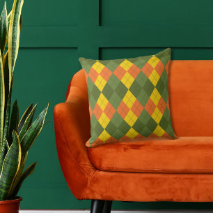 Almofada Travesseiro decorativo Laranja Dourado Argyle Gree