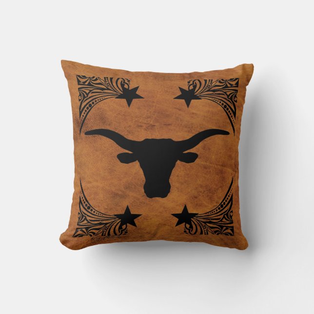 Almofada Travesseiro decorativo Longhorn Steer Silhouette (Frente)