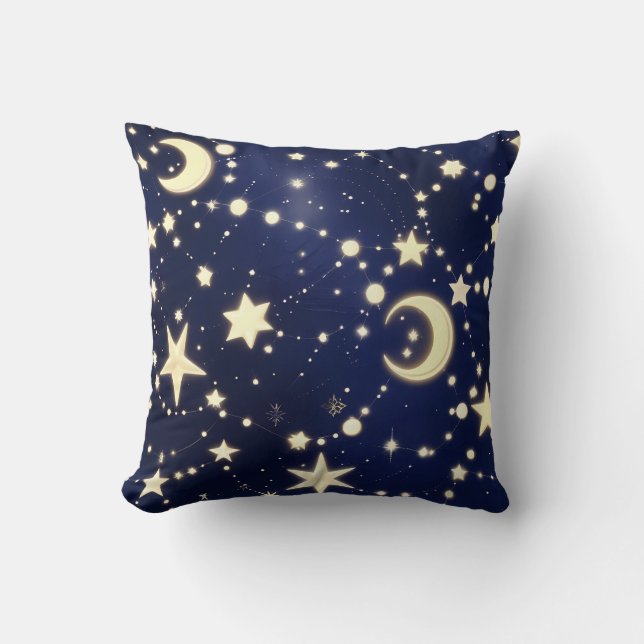 Almofada Travesseiro Decorativo – Lua Celestial Azul Veludo (Frente)