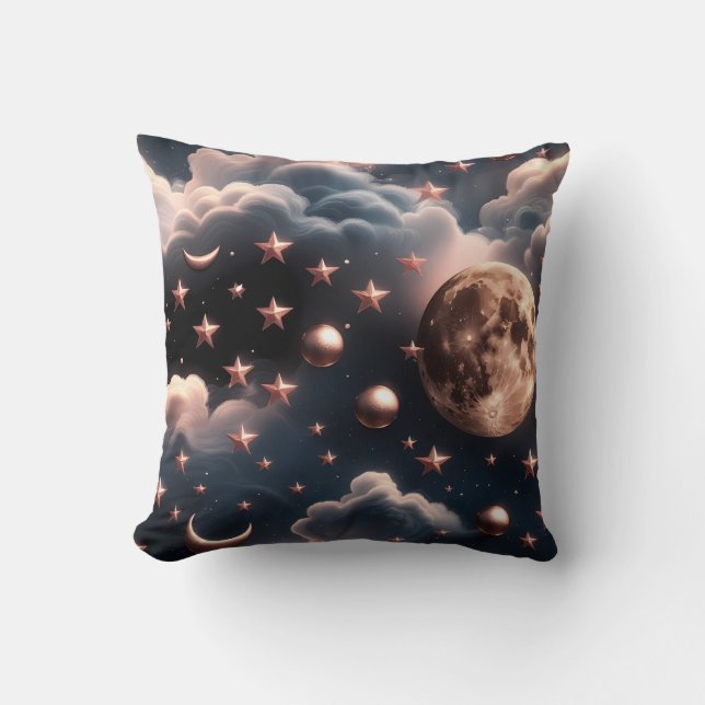 Almofada Travesseiro Decorativo – Lua Celestial em Rosa Dou (Frente)