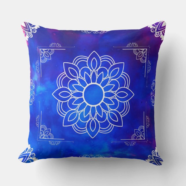 Almofada Travesseiro Decorativo Mandala Azul (Frente)
