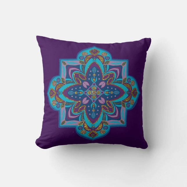 Almofada Travesseiro decorativo - mandala azul e roxo (Frente)