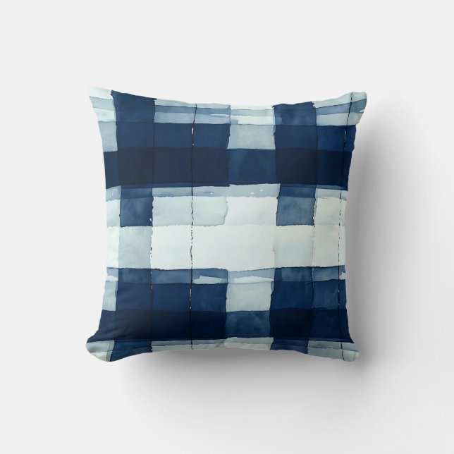 Almofada Travesseiro decorativo marinho azul e Xadrez branc (Frente)