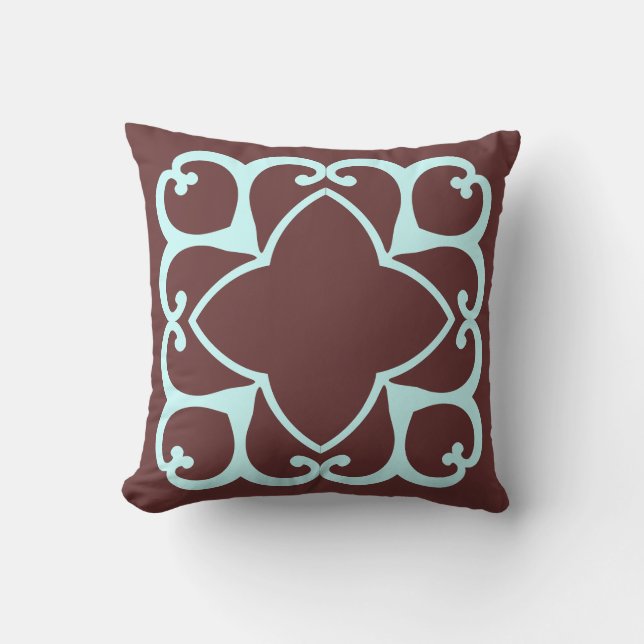 Almofada Travesseiro decorativo marrom e azul-turquesa (Frente)