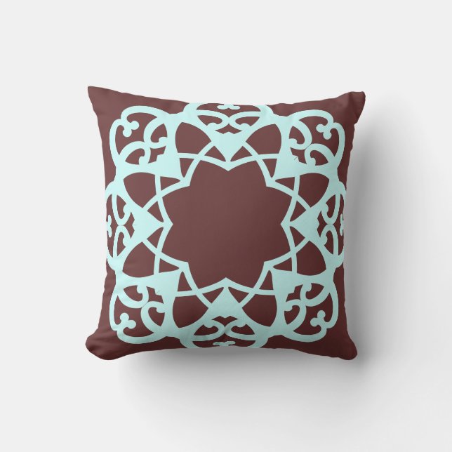 Almofada Travesseiro decorativo marrom e azul-turquesa (Frente)