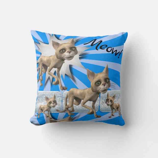 Almofada Travesseiro decorativo Meow! Greve Azul de Gatos (Frente)