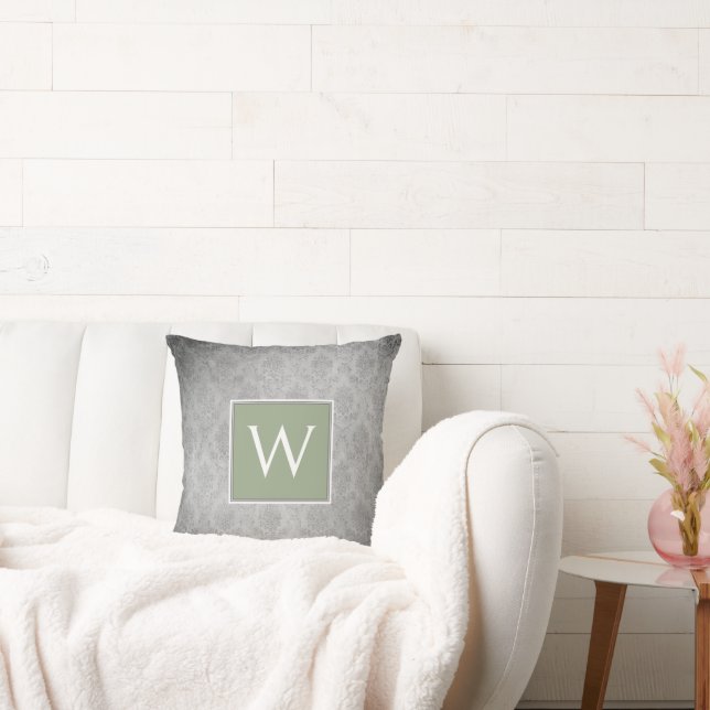 Almofada Travesseiro decorativo Monograma do Damasco Verde  (Sofá)