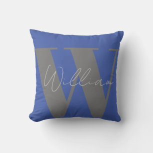 Almofada Travesseiro decorativo Monograma nome cinza azul d