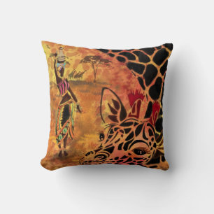 Almofada Travesseiro Decorativo Mulher Africana e Girafa