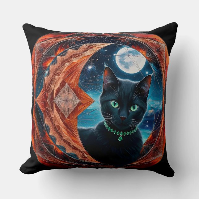 Almofada Travesseiro decorativo Mystical Black Cat Celestia (Frente)