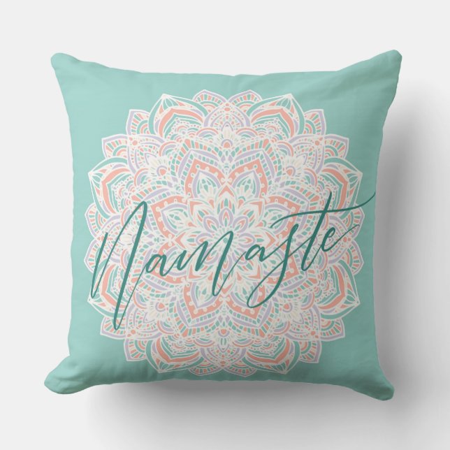 Almofada Travesseiro Decorativo Namaste Branco e Azul (Frente)