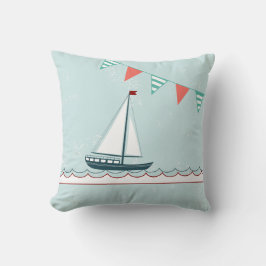 Almofada Travesseiro decorativo náutico com barco a vela