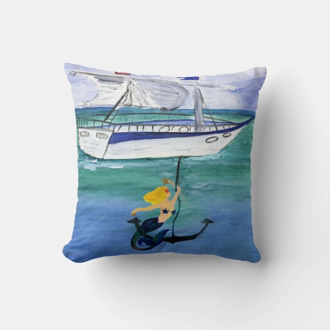 Almofada Travesseiro decorativo Náutico de Âncora Mermaid (Frente)