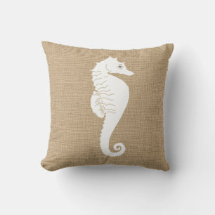 Almofada Travesseiro decorativo náutico Faux Burlap com Cav