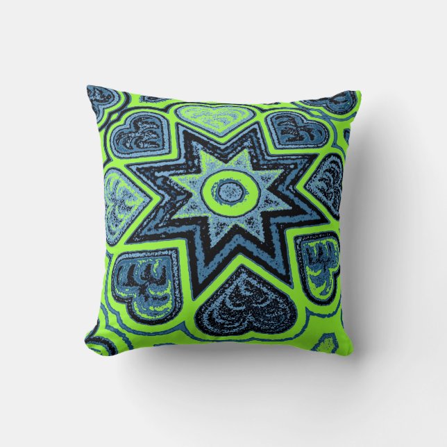 Almofada travesseiro decorativo 'Neon Green & Blue Love' (Frente)