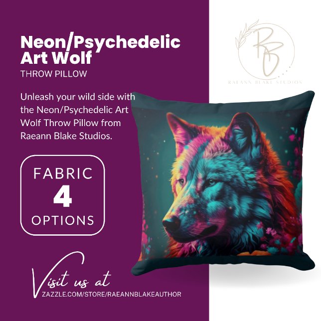 Almofada Travesseiro decorativo Neon/Psychedelic Art Wolf (Criador carregado)