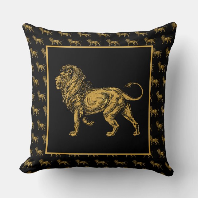 Almofada Travesseiro decorativo ouro Lion Black TP II (Frente)