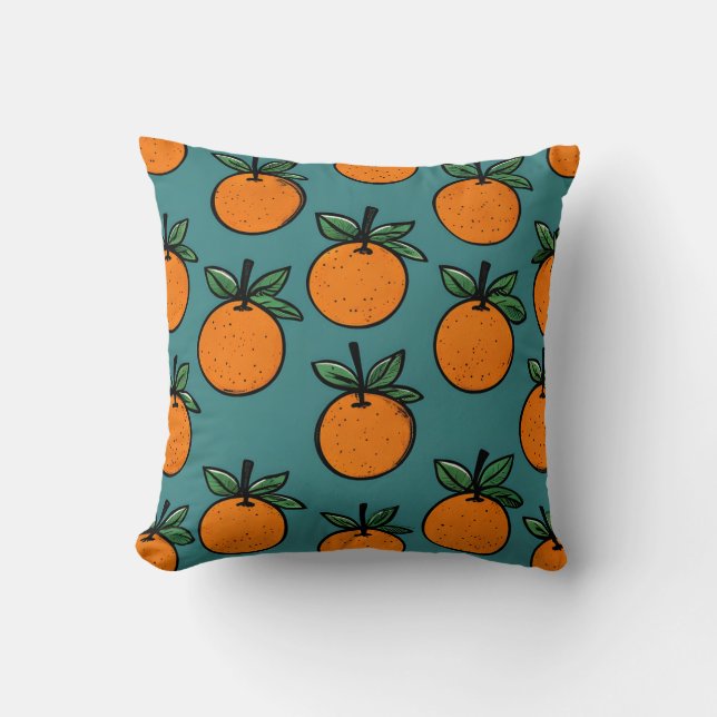 Almofada Travesseiro decorativo Padrão de Fruta Laranja Vin (Frente)