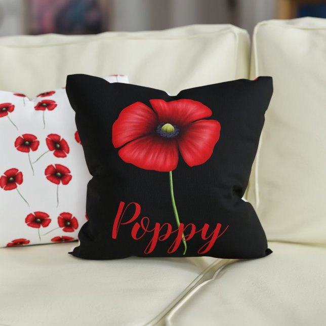 Almofada Travesseiro decorativo Padrão de Poppy Flower Popp (A pretty poppy pillow with space for your name)