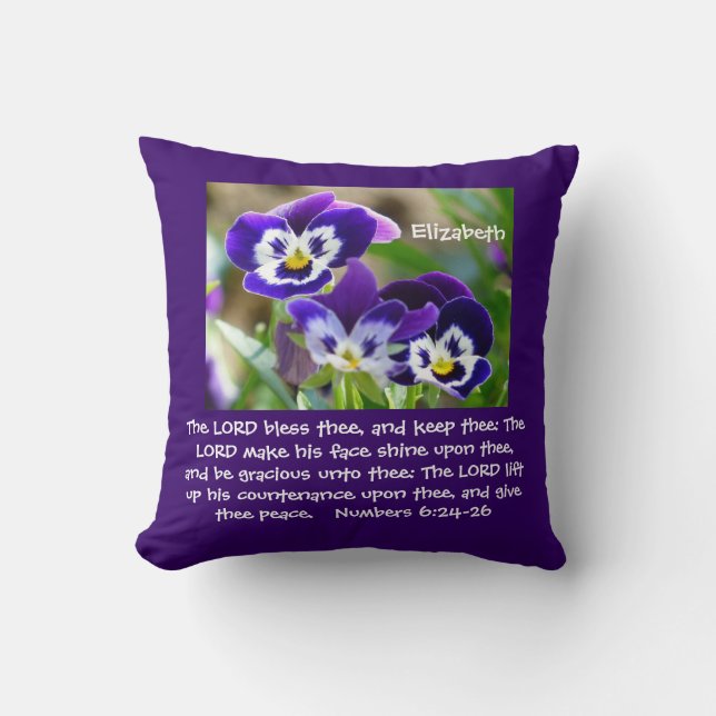 Almofada Travesseiro decorativo Pansy Flower & Scripting (Frente)
