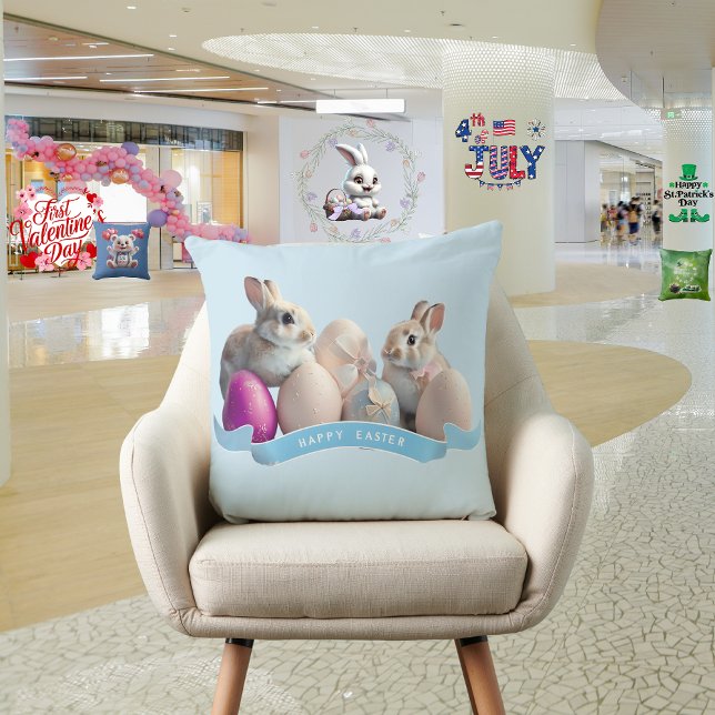 Almofada Travesseiro decorativo páscoa Dois Coelhos e Ovos  (Criador carregado)