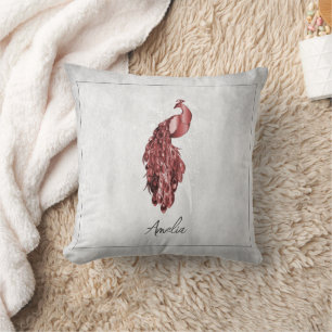 Almofada Travesseiro decorativo Peacock Vermelho Elegante