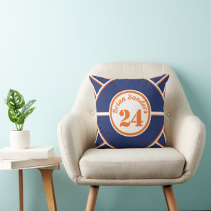 Almofada Travesseiro decorativo personalizado azul e laranj
