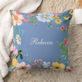 Almofada Travesseiro decorativo Personalizado Floral Azul