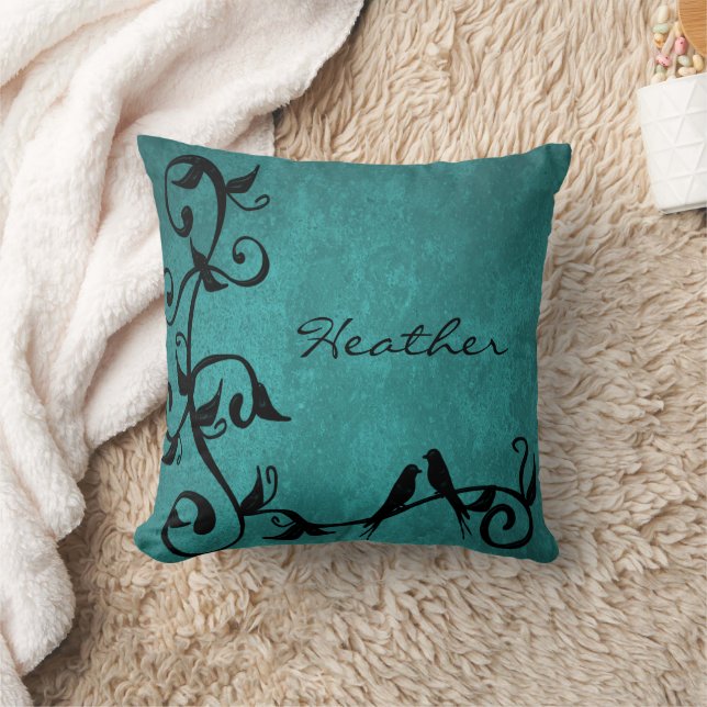 Almofada Travesseiro decorativo Personalizado Teal Lovebird (Cobertor)