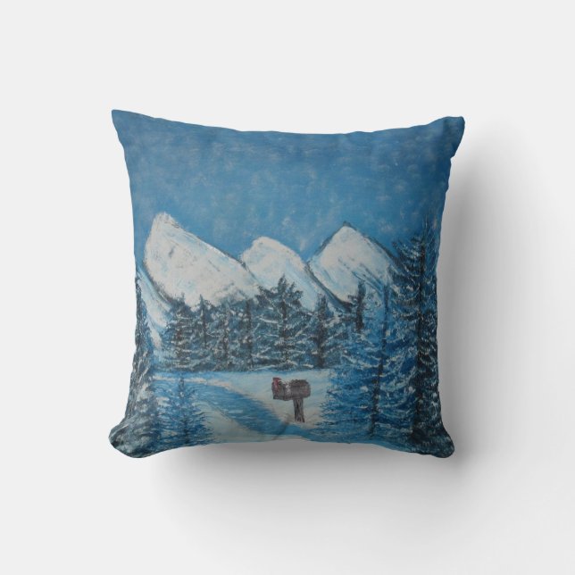 Almofada Travesseiro decorativo Pintado Blue Winter-Square (Frente)