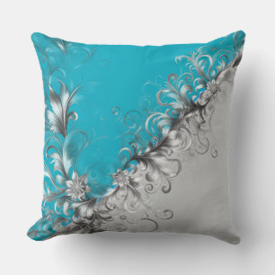 Almofada Travesseiro Decorativo Prata Cinza e Turquesa Mode