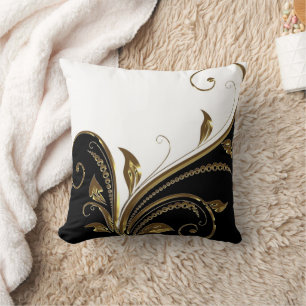 Almofada Travesseiro decorativo Preto Dourado Flourish Mojo