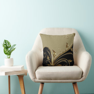 Almofada Travesseiro decorativo Preto Dourado Flourish Mojo