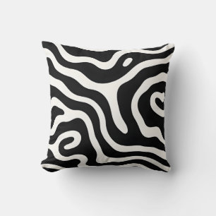 Almofada Travesseiro decorativo preto e branco de onda Abst