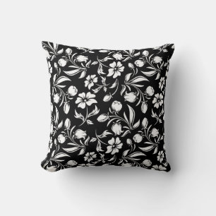 Almofada Travesseiro decorativo Preto e Branco Floral