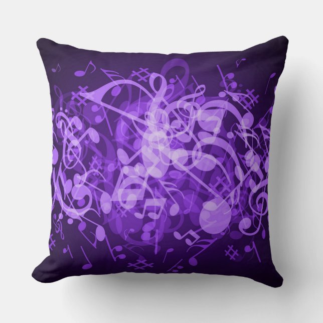 Almofada Travesseiro decorativo Purple Glow Music Notes (Frente)