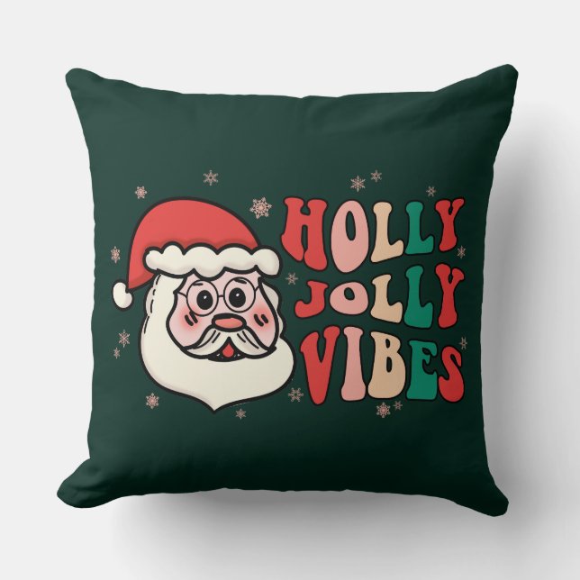 Almofada Travesseiro decorativo quadrado Holly Jolly Vibes (Frente)