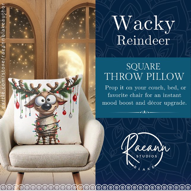 Almofada Travesseiro decorativo Quadrado Wacky Reindeer (Criador carregado)