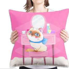 Almofada Travesseiro decorativo redondo Gatinho inundado