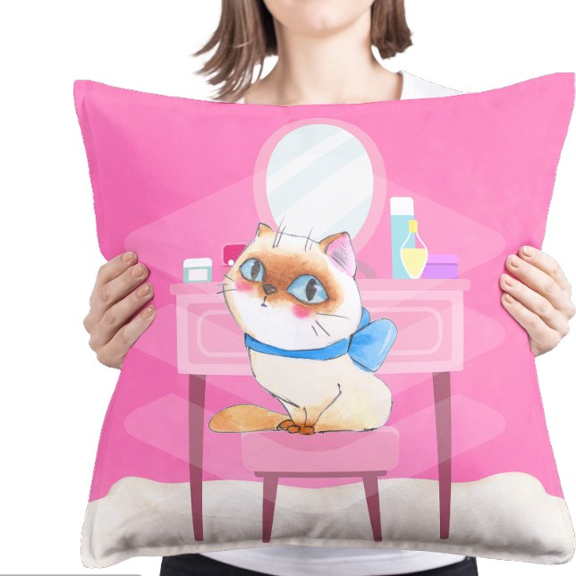 Almofada Travesseiro decorativo redondo Gatinho inundado (Spoiled Kitty PIllow)