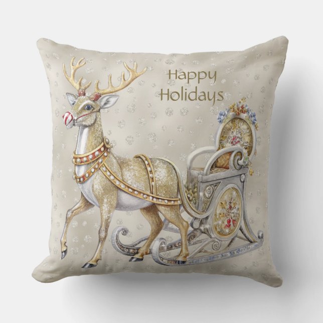 Almofada Travesseiro decorativo Reindeer Sleigh Holiday (Frente)
