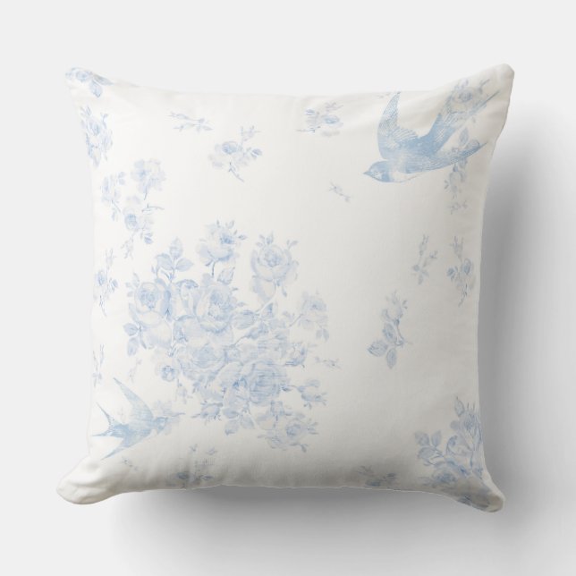 Almofada Travesseiro decorativo Rosa e pássaro azul (Frente)