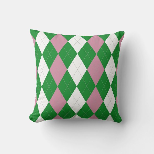 Almofada Travesseiro decorativo Rosa e Verde Argyle (Frente)