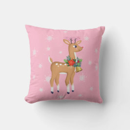 Almofada Travesseiro decorativo Rosa Rudolph Reindeer