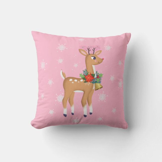 Almofada Travesseiro decorativo Rosa Rudolph Reindeer (Frente)