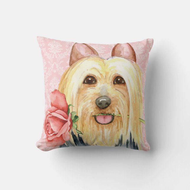 Almofada Travesseiro decorativo Rosa Silky Terrier namorado (Frente)